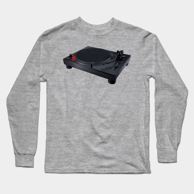 Solid Black Turntable Long Sleeve T-Shirt by Tee4daily